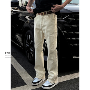Entong美式cleanfit高级感杏色牛仔裤2025新款男高街复古直筒长裤