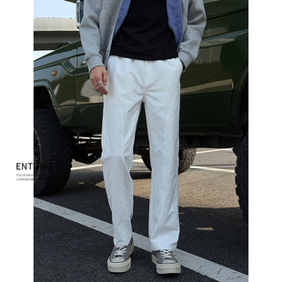 Entong美式高街cleanfit白色斜切休闲裤春夏薄款裤子男生潮流长裤