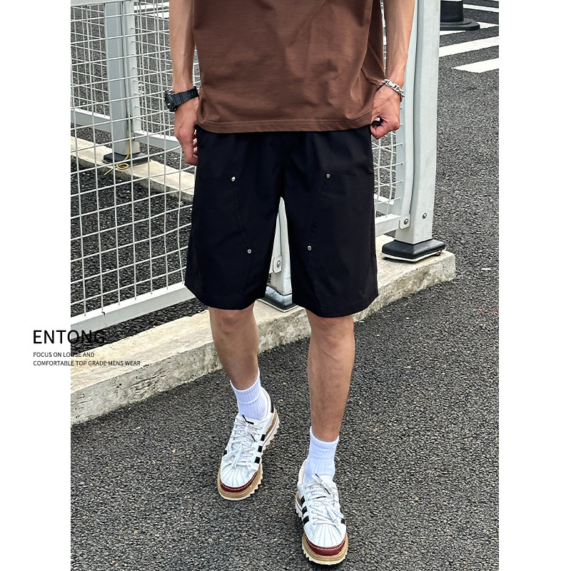Entong黑色潮流伐木工装短裤男薄款2025夏季外穿搭直筒休闲五分裤