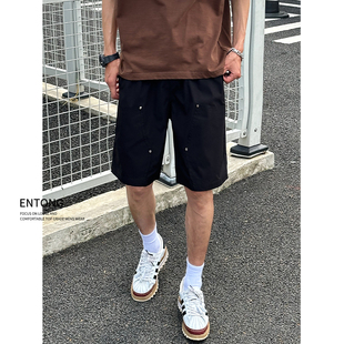 外穿搭直筒休闲五分裤 Entong黑色潮流伐木工装 2025夏季 男薄款 短裤