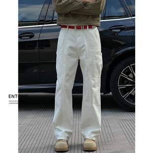 长裤 Entong潮牌拼接cleanfit牛仔裤 白色宽松直筒工装 春秋季 子男款