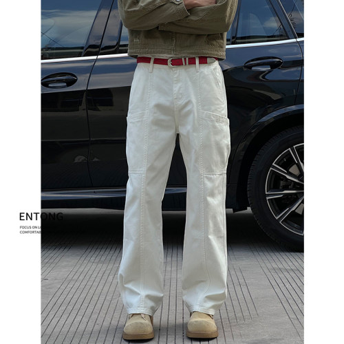 潮牌拼接cleanfit牛仔裤子