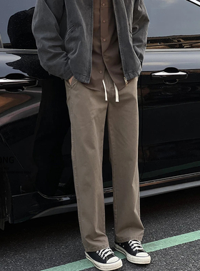 Entong春秋新款复古咖色休闲裤子男生美式vibe宽松潮流直筒长裤子