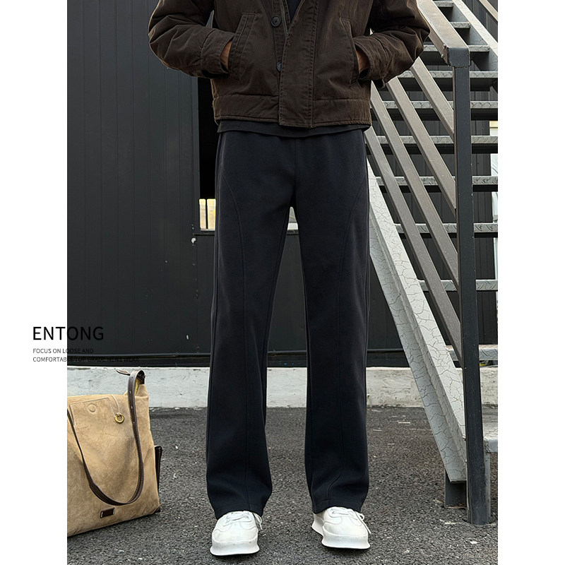 Entong黑藏青春季新款卫裤男款美式潮牌复古斜切宽松运动休闲裤子