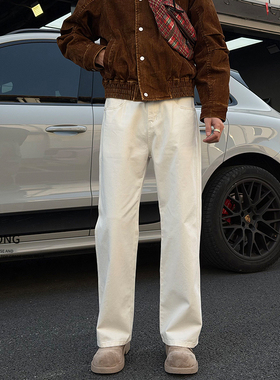 Entong白色cleanfit简约百搭牛仔裤男款2026新款美式高街直筒裤子