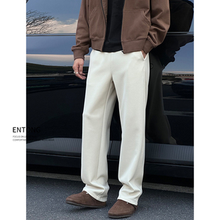 Entong美式高街cleanfit杏色卫裤男生裤子直筒运动宽松大码休闲裤