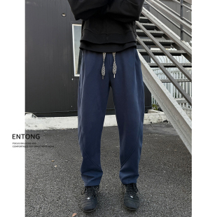 子运动宽松休闲裤 男弯刀锥形裤 潮牌解构设计卫裤 Entong青蓝色美式