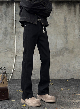 Entong春季新款黑色cleanfit微喇牛仔裤男款美式修身显瘦vibe裤子