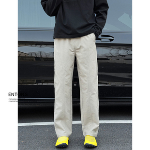 Entong春季美式斜切休闲裤子男款2026新款潮流宽松大码百搭长裤子