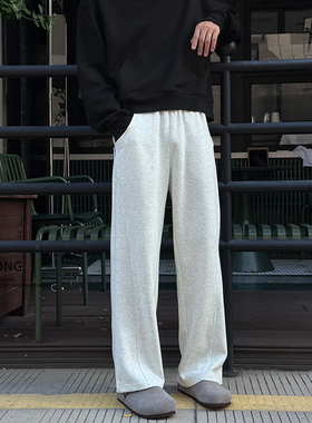 Entong花灰色美式针织斜切卫裤男款cleanfit直筒简约宽松休闲裤子