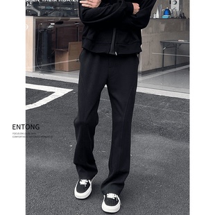 Entong美式cleanfit斜切休闲裤男春秋季潮牌黑色直筒宽松百搭卫裤