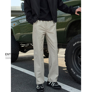 Entong潮牌美式基础斜切休闲裤子男款春季薄款长裤宽松直筒百搭裤