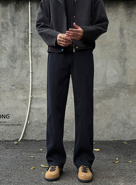 Entong春季新款黑藏青斜切卫裤男款美式潮牌复古vibe直筒休闲裤子