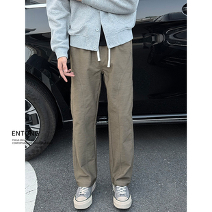 Entong春夏新款复古斜切休闲裤男生薄款裤子美式户外百搭直筒长裤