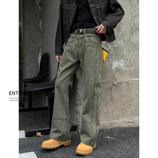 Entong潮牌宽松军绿色工装牛仔裤男款春季美式高街vibe复古长裤子