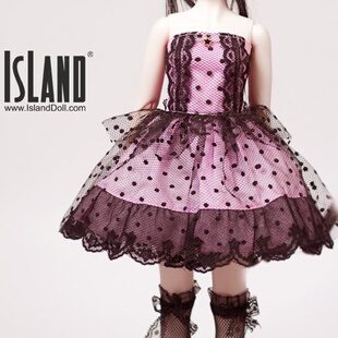 1/4BJD娃娃衣服SD人偶娃衣ID官配女装4分裙子 粉色黑纱连衣裙套装