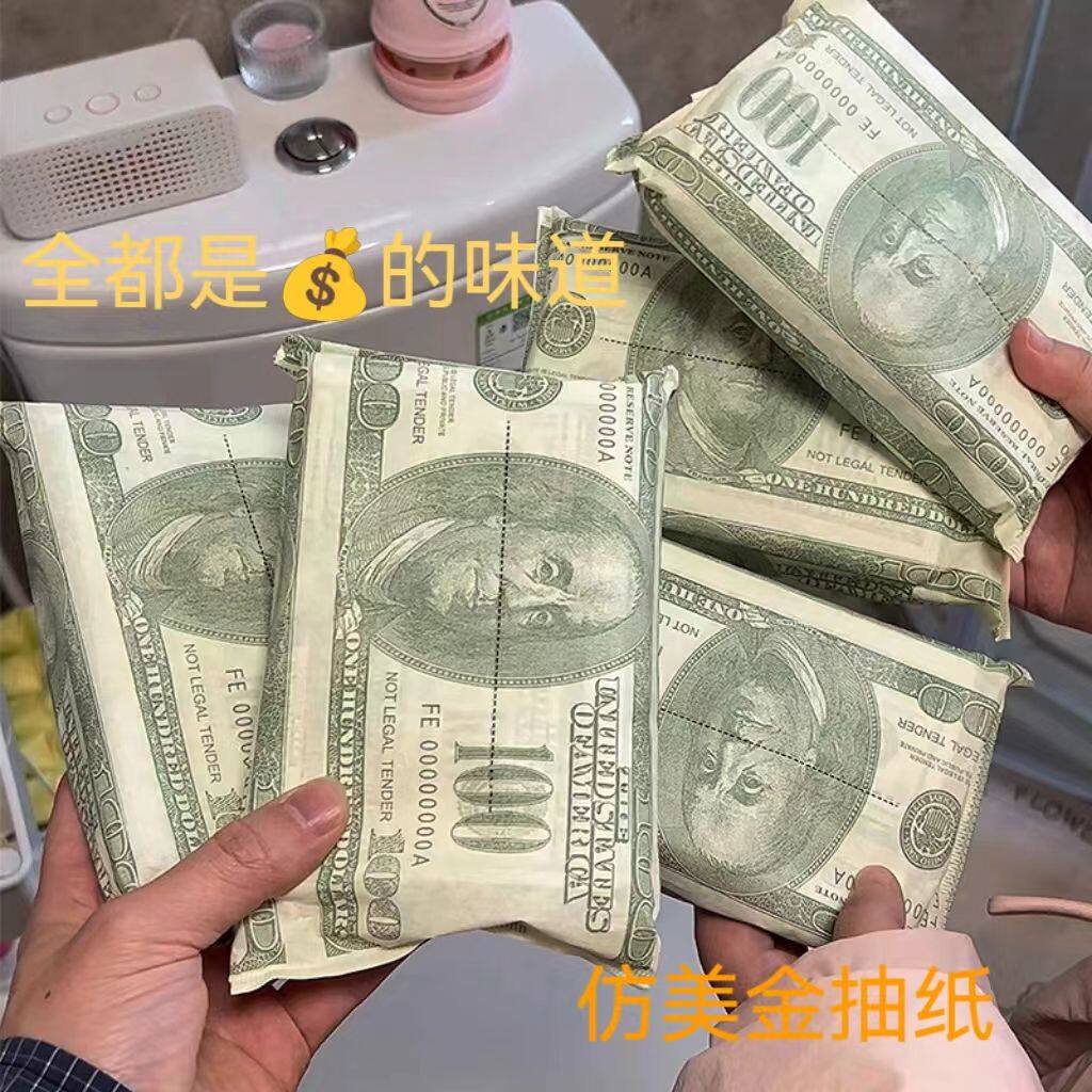 小红书同款美式抽纸创意印花金钱纸巾加厚随身手帕纸恶搞美金抽纸