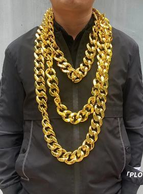 网红抖音大金链子超大仿真塑料大道具假黄金项链男粗夸张假金土豪