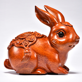 饰手作道具 花梨木雕兔子木质红木实木动物摆件生肖福财古风红木装