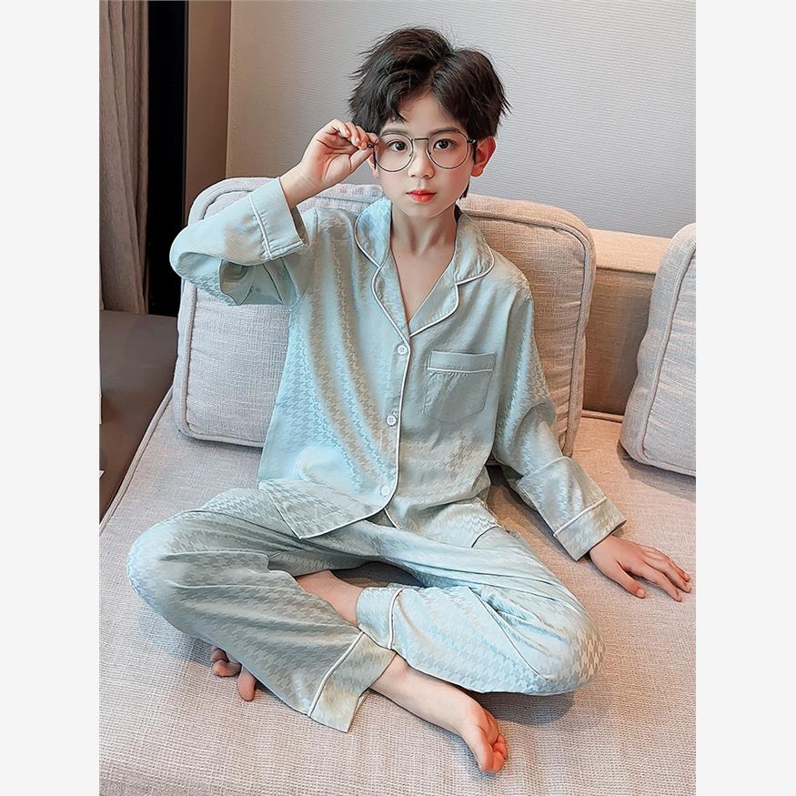 轻奢高级感桑蚕丝男孩睡衣春秋