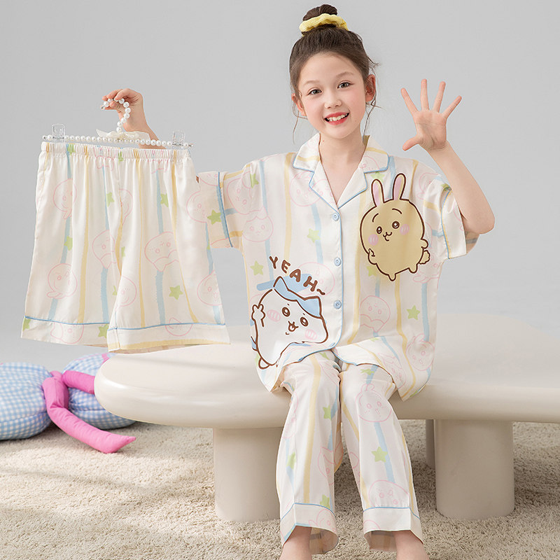 桑蚕丝儿童睡衣夏季真丝薄款女童