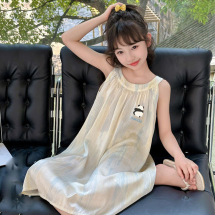女童睡裙真丝2025新款夏季大童家居服桑蚕丝空调服公主睡衣夏天
