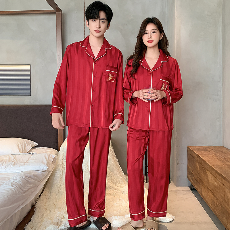 100%桑蚕丝睡衣结婚新婚情侣套装