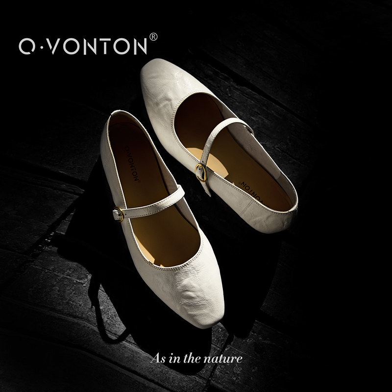 Q.VONTON 轻舞芭蕾 亲肤抓皱羊皮单鞋女春夏舒适平底浅口玛丽珍鞋,女鞋,玛丽珍鞋,淘宝优惠券,粉丝福利购,淘宝优惠卷