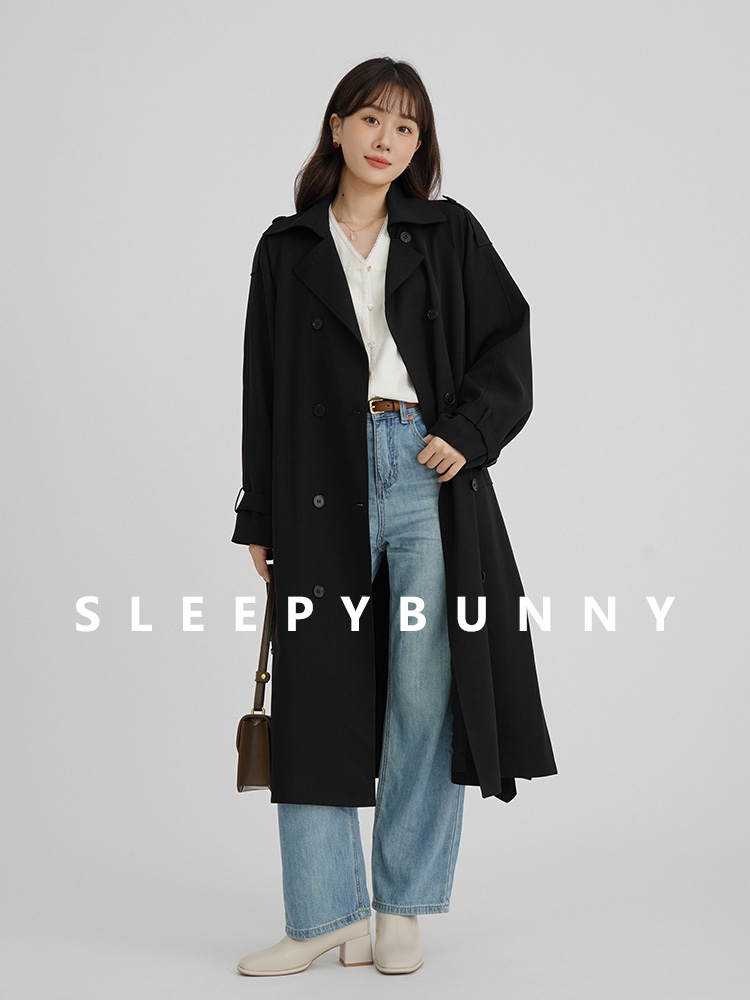 thumbnail for Sleepy Rabbit Windbreaker Jacket 2024 New Spring and Autumn British Style Mid-length High-end Small Man Coat