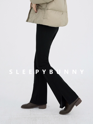 Черная труба с пробором по середине, штаны-клёш для отдыха, облегающий крой, увеличенная толщина