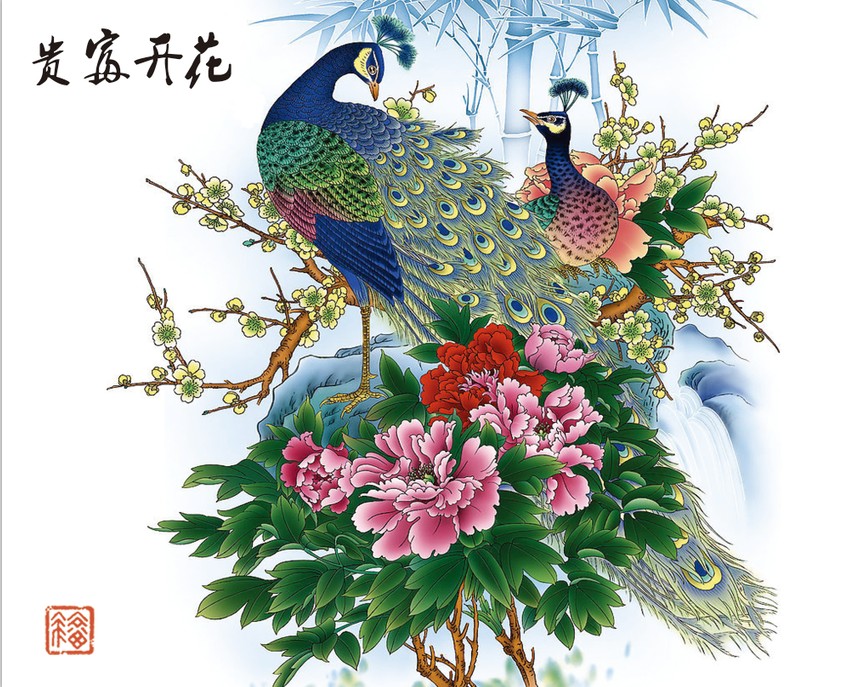 高清花开富贵装饰画动物画像艺术电子版jpg格式psd模板图片素材E