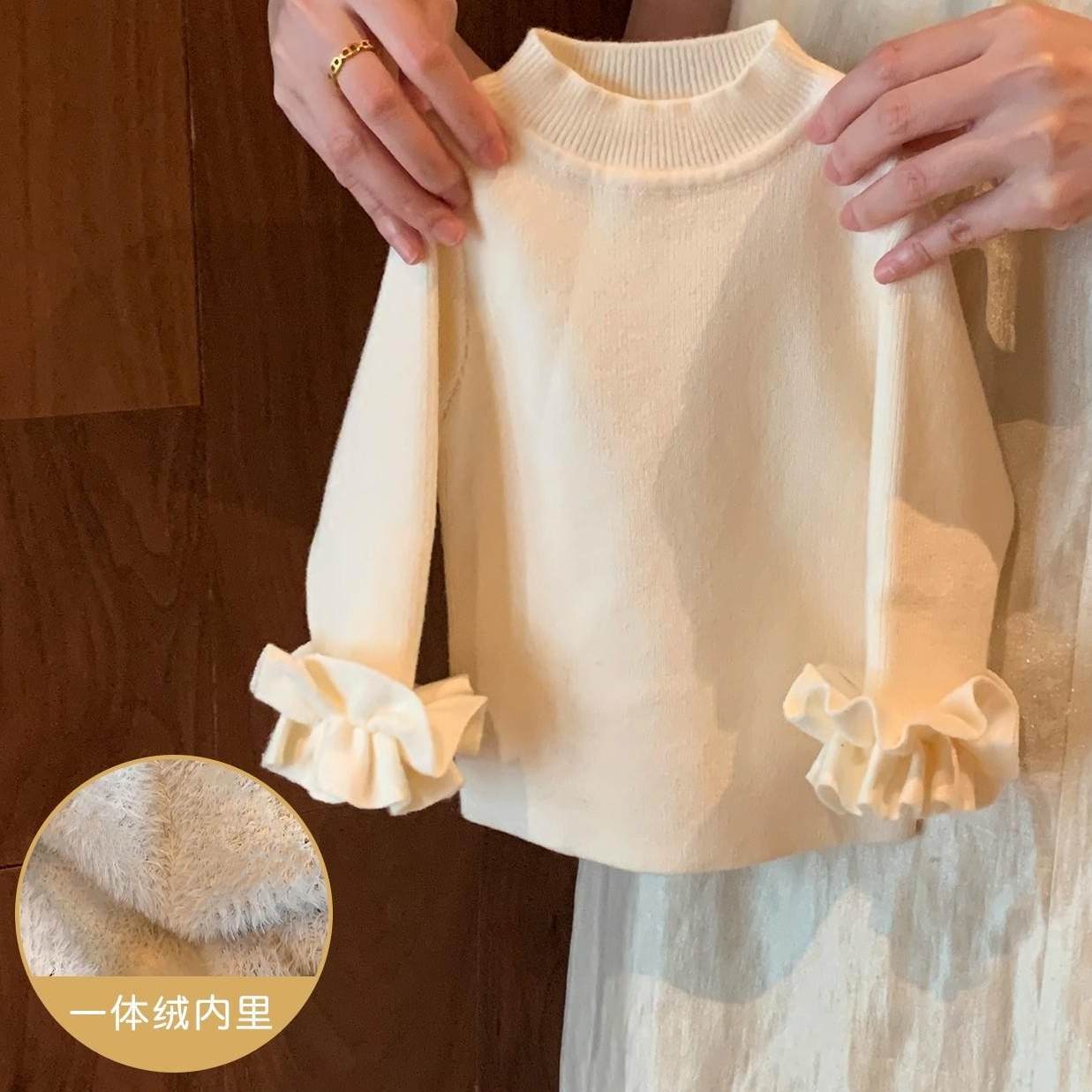 女童加绒加厚高领针织打底衫