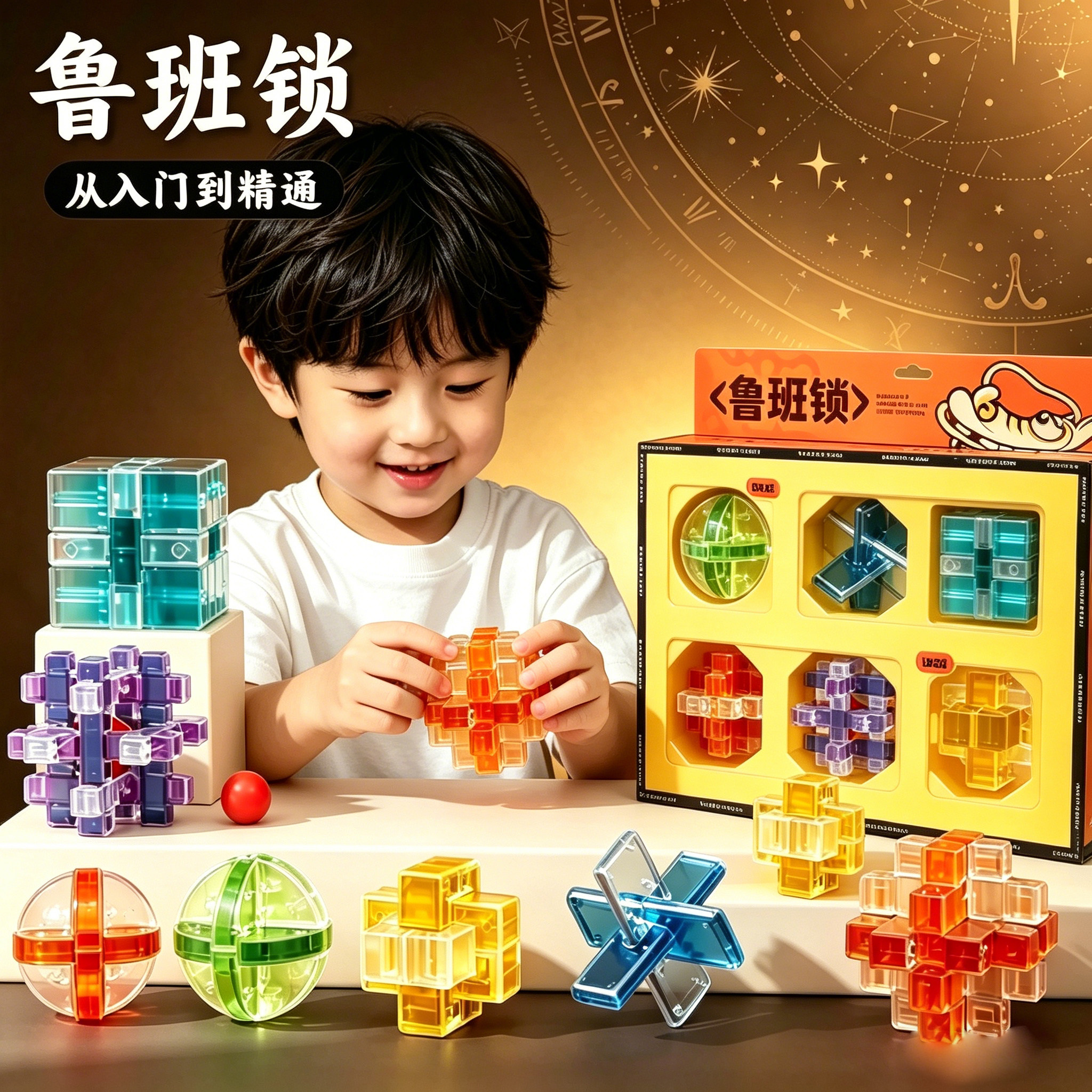 鲁班锁孔明锁儿童全套智力解扣8-12岁小学生6榫卯积木7益智9玩具