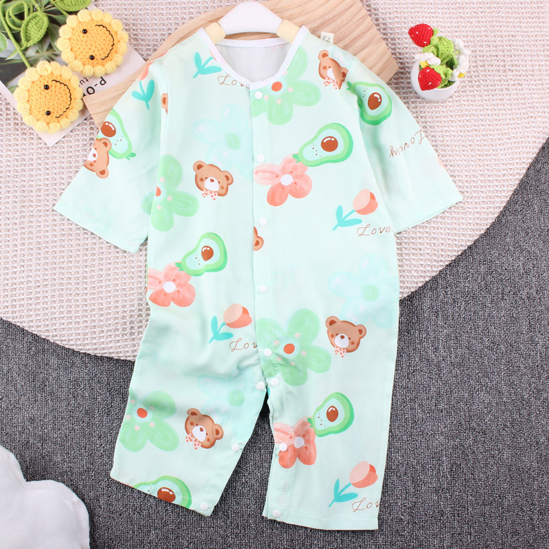 夏季新款宝宝棉绸连体衣按扣封裆连身衣/爬服/哈衣