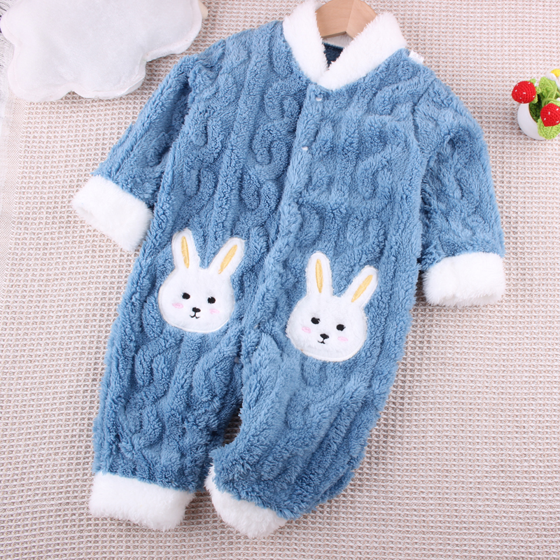 婴儿法兰绒连体衣秋冬宝宝衣服新生儿按扣哈衣爬服婴幼儿保暖衣厚