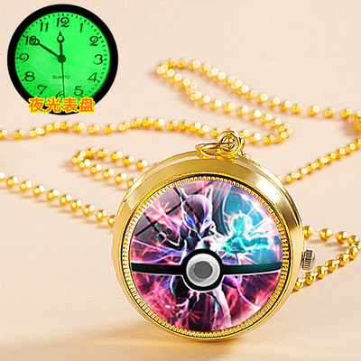 精灵球夜光表盘旋转怀表项链表可定制照片送人礼品手表学生儿童表