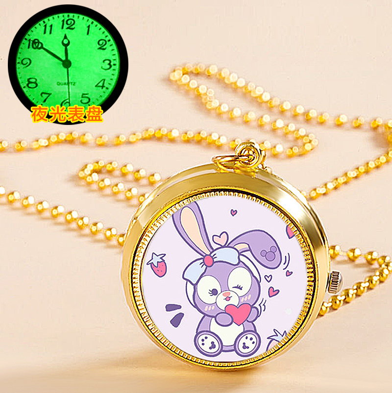 金色旋转怀表项链表学生男女手表翻盖怀表可爱小女孩挂表创意礼物