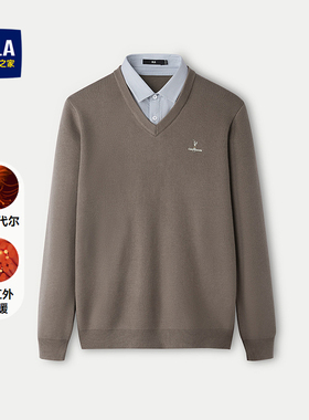 HLA/海澜之家艺术家ZOLA联名加厚针织衫25冬新远红外假两件毛衣男