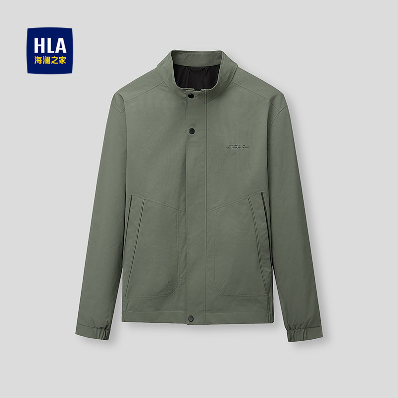 HLA/海澜之家撞色印花夹克26春夏新休闲风立领顺滑方格柔软长袖男,男装,夹克,淘宝优惠券,粉丝福利购,淘宝优惠卷