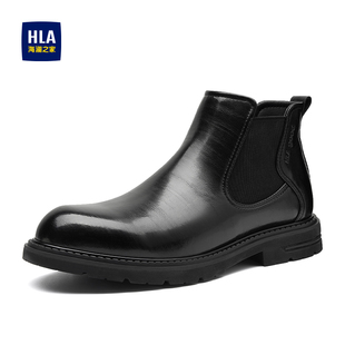 套脚靴子休闲切尔西靴英伦皮鞋 HLA 秋冬亮面时尚 新款 海澜之家男鞋