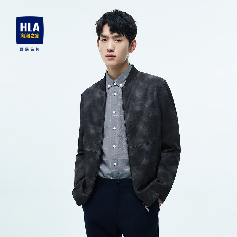 HLA/海瀾之家春夏棒球領夾克休閑風仿牛仔簡約時尚輯明線外套男_海瀾之家官方旗艦店_男裝