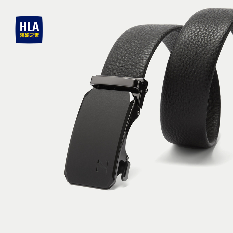 HLA/海澜之家自动扣皮带压花工艺商务牛皮革腰带男