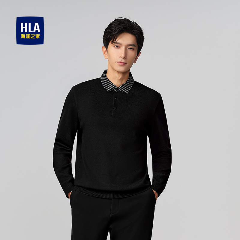 海澜之家POLO领修身长袖针织衫