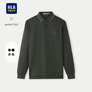 新款 翻领POLO25秋季 高周波印花微弹上衣男 海澜之家轻商务长袖 HLA