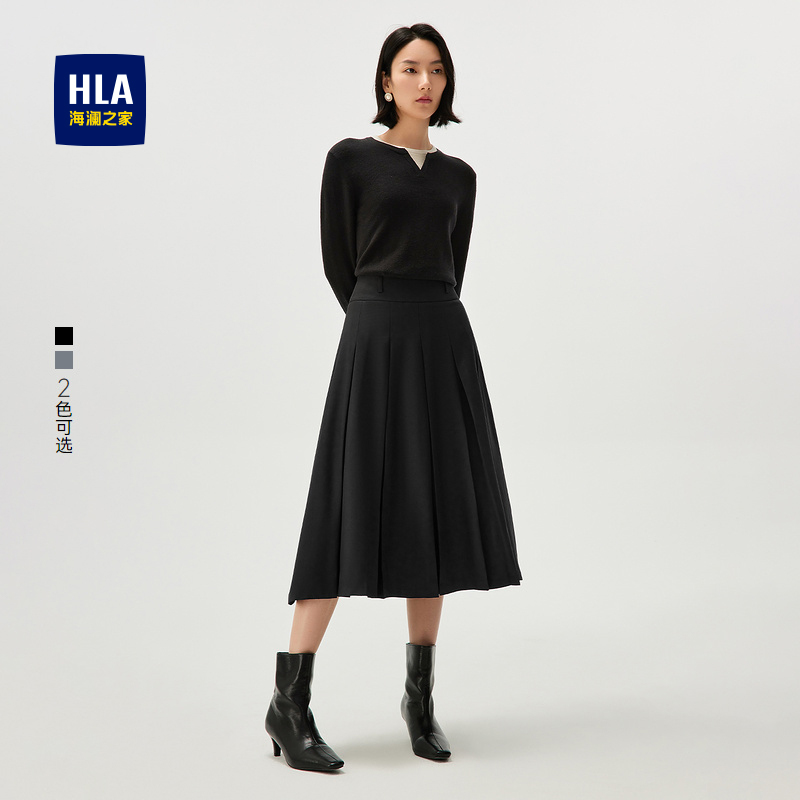 海澜之家黑色长款显瘦商务半身裙