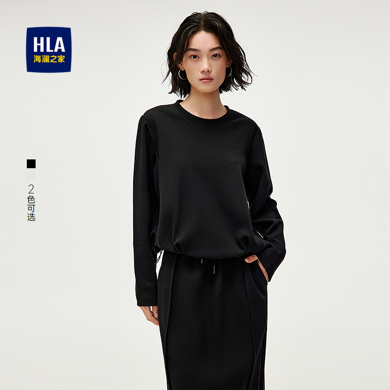 海澜之家休闲黑色宽松圆领卫衣女