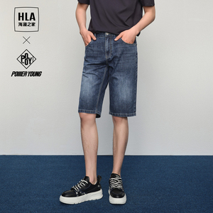 HLA/海澜之家POWER YOUNG系列牛仔中裤24春夏新款中腰刺绣短裤男
