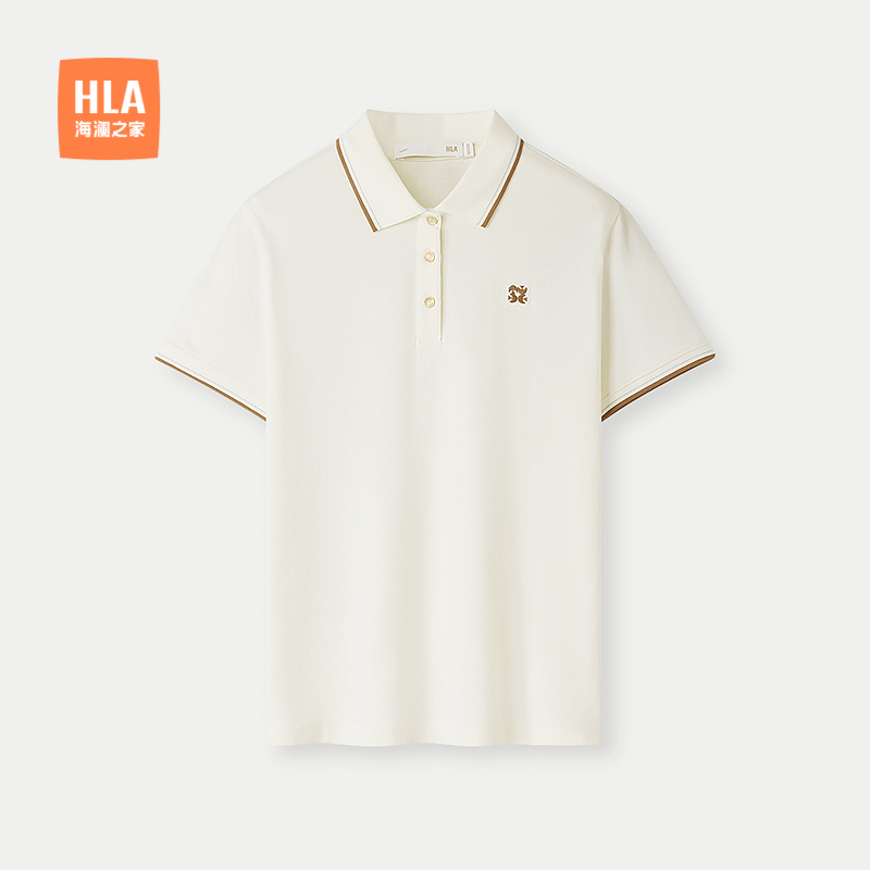 HLA/海澜之家翻领短袖POLO衫25春夏新款珠地透气优雅休闲上衣女装