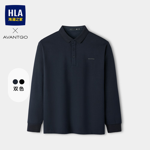 海澜之家翻领高周波印花长袖POLO
