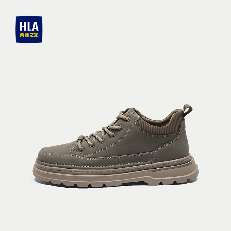 HLA/海澜之家抽绳系带休闲鞋2025新款字母印花圆头保暖柔软鞋